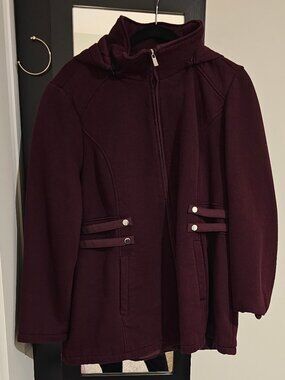 Details Burgundy Hooded Coat Jacket Snap Accent Wine
